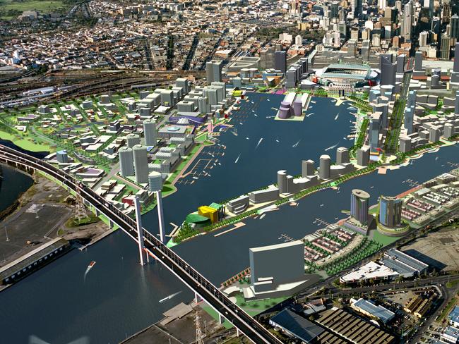 A 2001 artist's impression of how the Melbourne Docklands will look when finished. Picture: HWT Library.