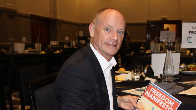 Liberal Democrats senate candidate, Campbell Newman with his Freedom Manifesto, before he spoke at the first Cairns Chamber of Commerce luncheon for 2022. Picture: Alison Paterson