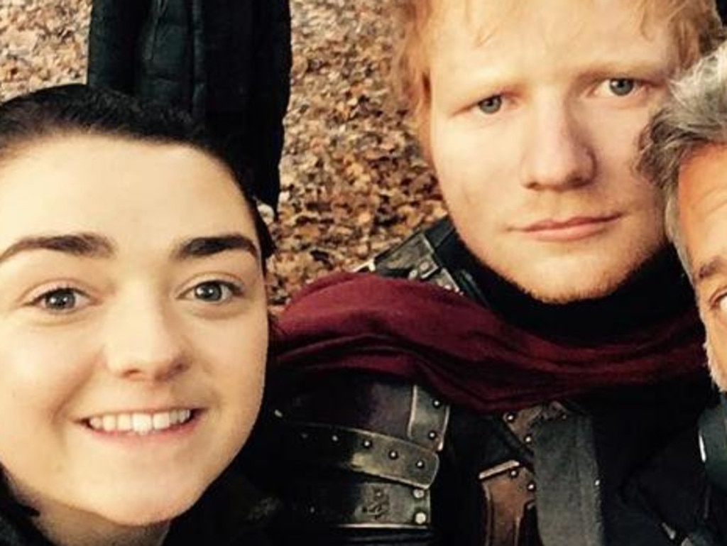 Maisie Williams and Ed Sheeran on the set of Game of Thrones.