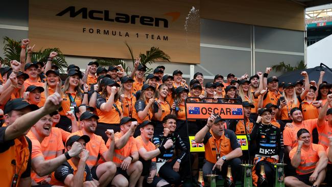 McLaren celebrate after their one-two finish at the Miami Grand Prix. (Photo by Hector Vivas/Getty Images)