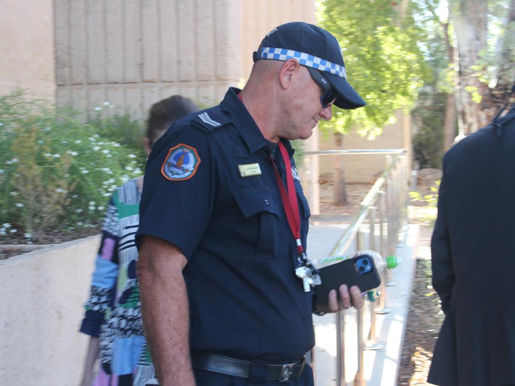 NT Police sergeant Lee Bauwens leaves the Alice Springs Local Court after giving evidence last week. Picture: Jason Walls