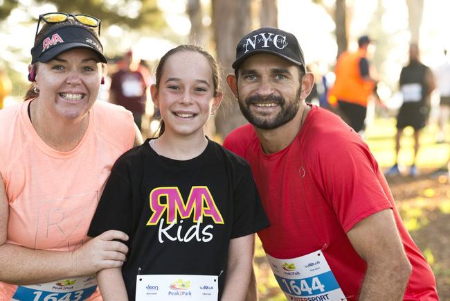 Regular Peak2Park entrants (from left) Helen, Amy and Russell Johnson before the 2020 event, Sunday, March 1, 2020. Picture: Kevin Farmer