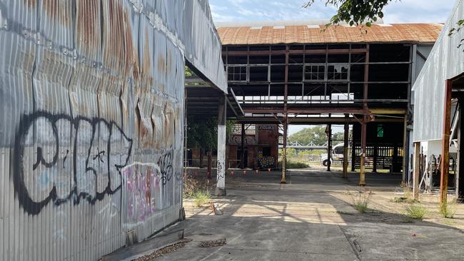 Part of the derelict of the work sheds at the North Rail Yards, which is a contaminated site which will need to be managed before work continues. Picture: Chris Burns.