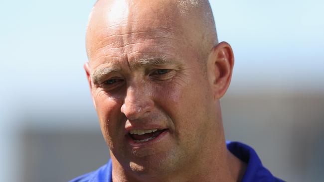 GOSFORD, AUSTRALIA - MARCH 13: Nathan Brown coach of the Warriors is interviewed during the round one NRL match between the New Zealand Warriors and the Gold Coast Titans at Central Coast Stadium, on March 13, 2021, in Gosford, Australia. (Photo by Ashley Feder/Getty Images)