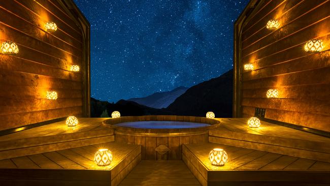 Onsen Hot Pools at night.