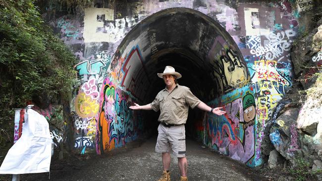 Ernest Junction railway tunnel is a heritage-listed former railway rumoured to be haunted. Marc Jacewicz the Travelling Bushman reckons it should become the Gold Coast's newest tourist attraction. Picture Glenn Hampson