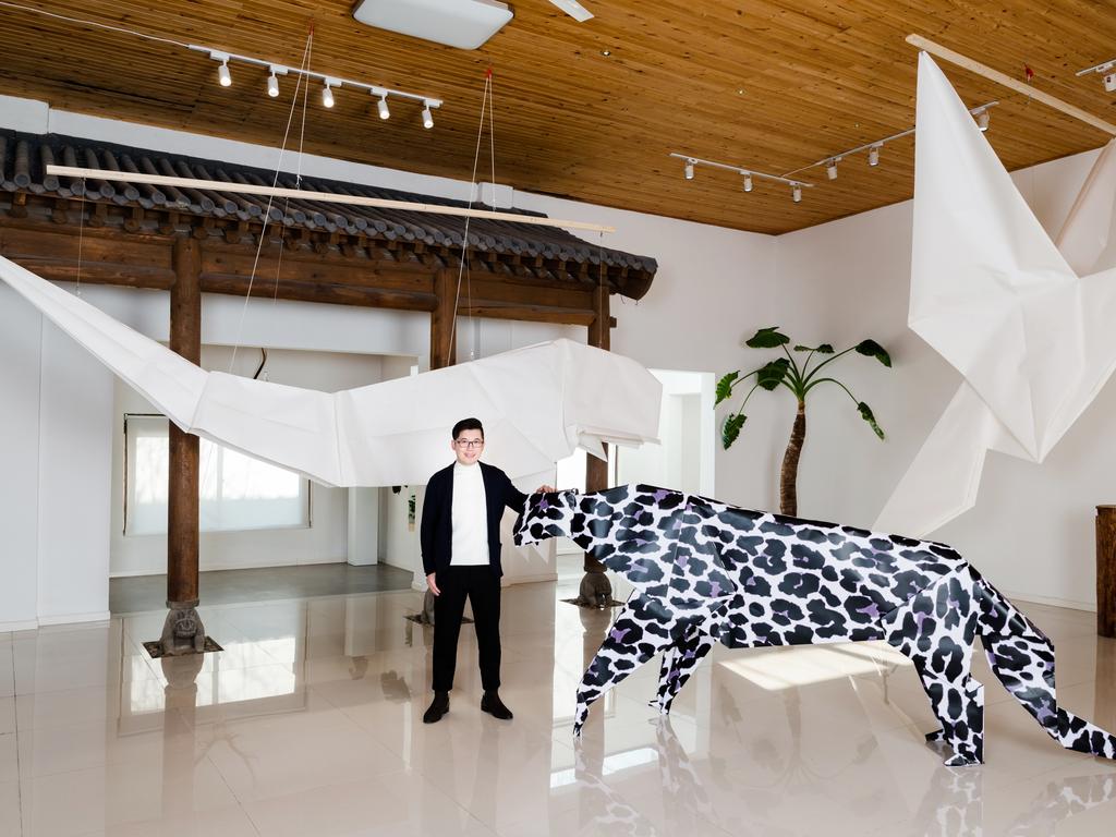 Liu Tong - Largest origami leopard whale. Picture: Aurelien Foucault/Guinness World Records