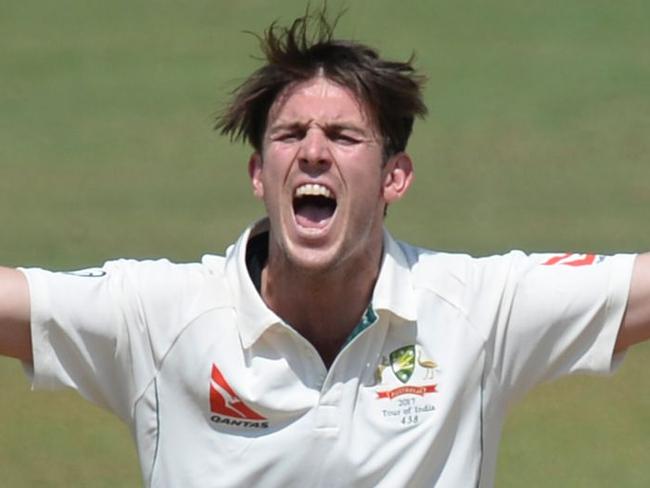 Australia's bowler Mitchell Marsh appeals during the second day of three-day practice cricket match between India 'A' and Australia at The Brabourne Cricket Stadium in Mumbai on February 18, 2017.    Australia will play a four-match Test series against India with the first Test scheduled to start in Pune from February 23.  ----IMAGE RESTRICTED TO EDITORIAL USE - STRICTLY NO COMMERCIAL USE-----  / AFP PHOTO / PUNIT PARANJPE / ----IMAGE RESTRICTED TO EDITORIAL USE - STRICTLY NO COMMERCIAL USE----- / GETTYOUT