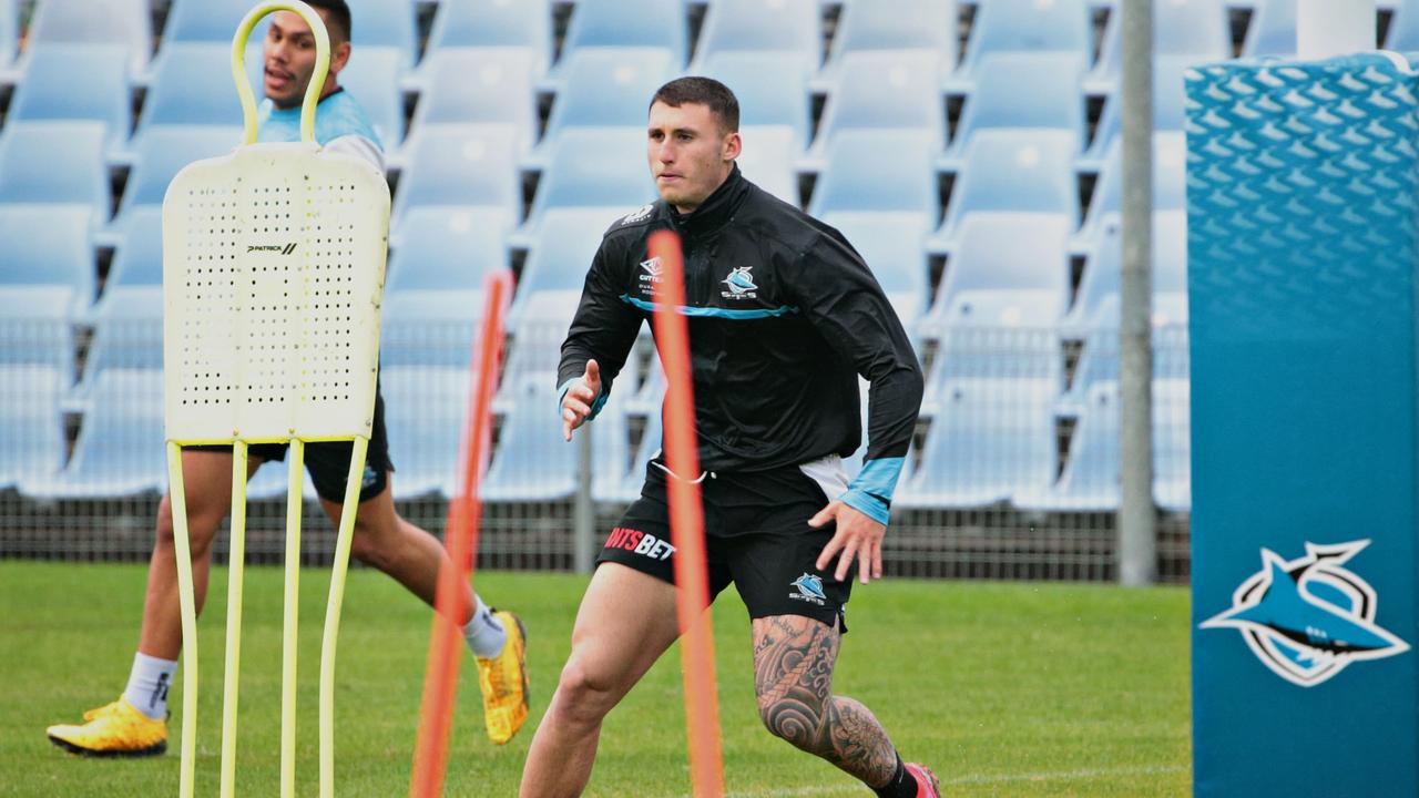 Bronson Xerri at Cronulla Sharks training last week before the doping scandal hit.