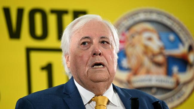 Clive Palmer speaks at a press conference after the federal election campaign launch of the Trumpet of Patriots party. Picture: Dan Peled/Getty Images