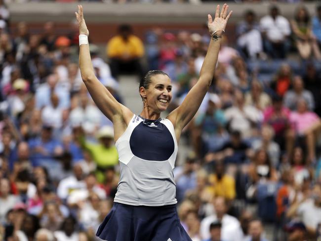 Flavia Pennetta celebrates after her straight sets win.