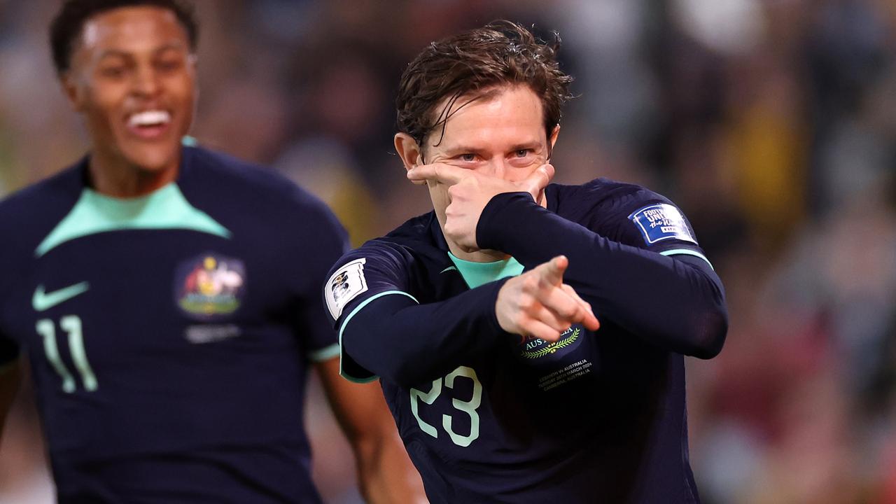 Craig Goodwin of Australia celebrates. Photo by Cameron Spencer/Getty.