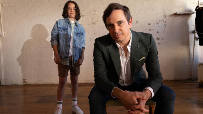 Trent Dalton with Felix Cameron in Melbourne. Felix plays a young Trent Dalton in the Netflix adaptation of Boy Swallows Universe. Picture: Phil Watt/Netflix