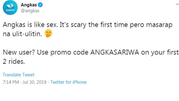 Angkas was immediately called out on social media. Picture: Twitter