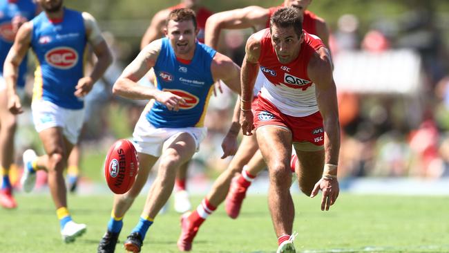 Josh Kennedy stalks the football for the Swans. Picture: Getty Images 