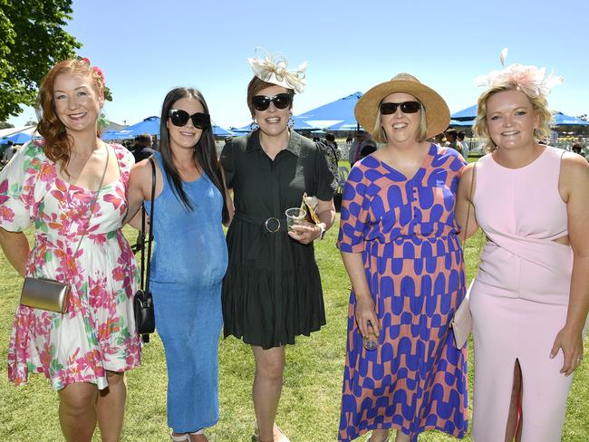 Apiam Bendigo Cup was held at Bendigo Racecourse, Bendigo, Victoria, on Wednesday, October 30th, 2024. Pictured enjoying the horse racing carnival are Beck, Kim, Marlyn, Emily and Stacey. Picture: Andrew Batsch