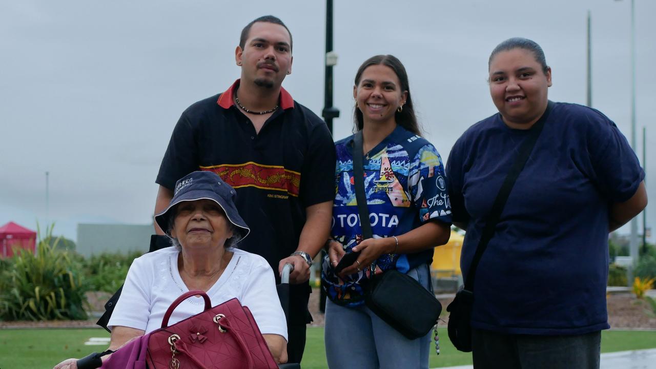 The Walker family heads into Queensland Country Bank Stadium for the NRL All Stars on Friday night. Picture: Blair Jackson