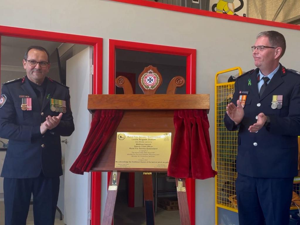 Queensland Fire Department Commissioner Steve Smith and Rural Fire Service Qld Deputy Chief Officer Matthew Inwood officially opened Leslie Rural Fire Brigade on Saturday, August 3rd. Photo: Jessica Klein