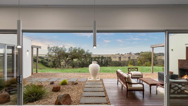 Selling, $2.5m-$2.7m: The three-bedroom house at 105 Shepherd Rd, Batesford has a view of the historic Moorabool River rail viaduct.