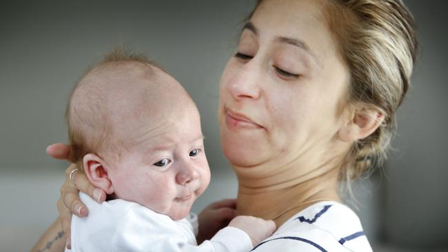 Samantha Sanchez is breastfeeding her seven-week-old son Phillip Picture: David Caird