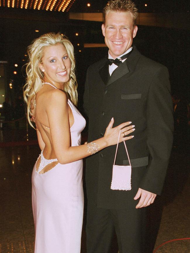 If Bec Judd’s dress isn’t the most famous Brownlow kit of all time, then Nathan Buckley’s partner Tania Minnici’s from 2001 surely is.