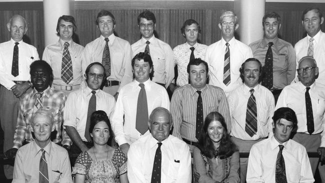 The first Northern Territory Legislative Assembly in 1976. Back row, from left to right: Ron Withnall, Grant Tambling, Milton Ballantyne, Eric Manuel, Marshall Perron, Ian Tuxworth, Nick Dondas, Roger Steele. Middle row: Hyacinth Tungatalum; Roger Vale; Roger Ryan; Paul Everingham; Dave Pollock; Rupert Kentish. Front row: Geoff Letts; Dawn Lawrie; Les MacFarlane; Liz Andrew; Jim Robertson. Eric Manuel replaced Bernie Kilgariff in the 1976 Alice Springs by-election. Copyright Joe Karlhuber, N. Gleeson Collection Northern Territory Library