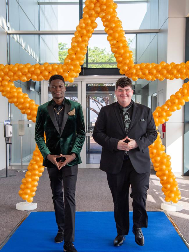 Emmanuel Ogo-okonkwo and Nicholas Papandonakis at the Year 12 School formals of Darwin High School at Darwin Convention Centre, Darwin. Picture: Pema Tamang Pakhrin.