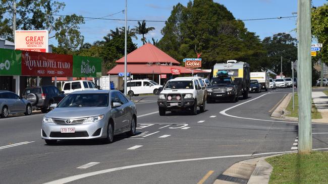 TIARO: Busy northbound traffic moves through Tiaro. Photo: Stuart Fast