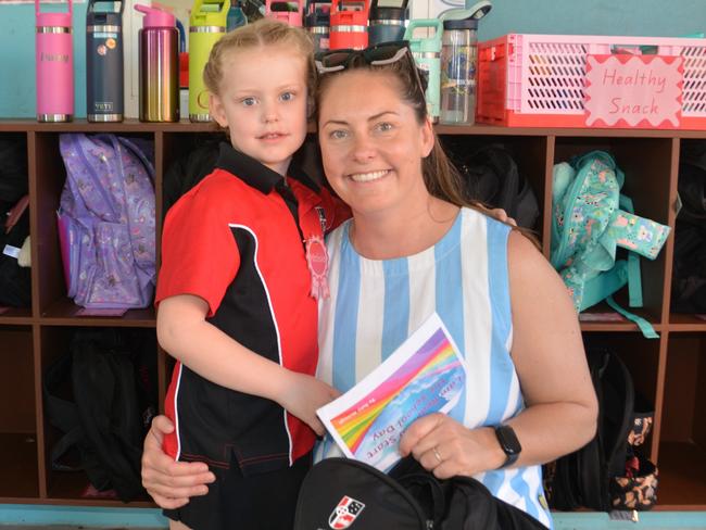 Maisie and Allyse on the first day of school at Our Lady of Southern Cross College