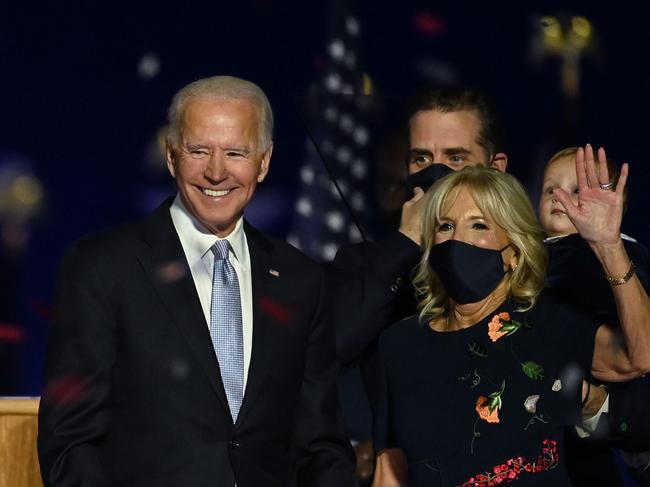 President-elect Joe Biden stands with wife Dr Jill Biden after delivering his election victory address in Wilmington, Delaware. Picture: AFP