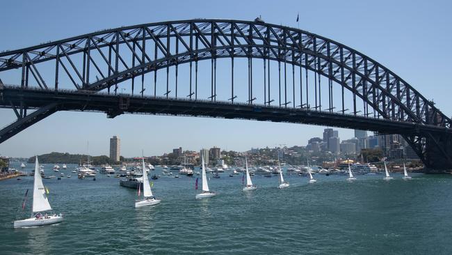 Australia Day activities on Sydney Harbour pictured from HMAS Choules. Picture: Julian Andrews