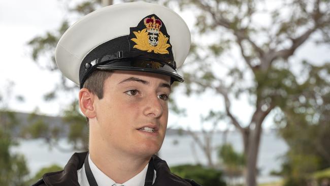 A modern midshipman, Robert Jones, during a visit by Vice Admiral Michael Noonan’s to HMAS Penguin base in Sydney. Picture: ADF