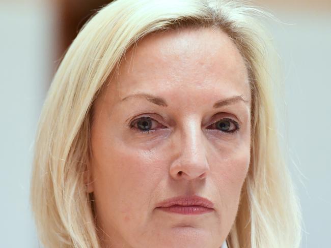 Former Australia Post CEO Christine Holgate appears before a Senate inquiry into changes at Australia Post, at Parliament House in Canberra, Tuesday, April 13, 2021. (AAP Image/Mick Tsikas) NO ARCHIVING