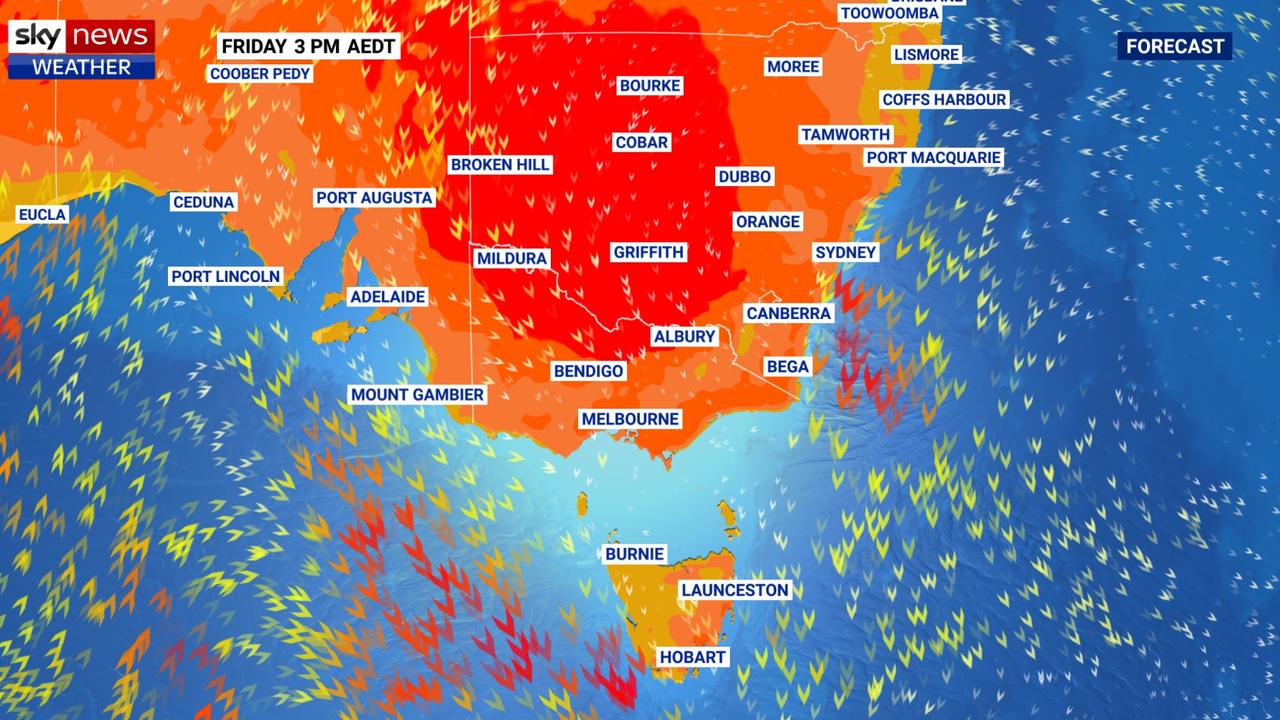 Four capitals can expect temperatures north of 40C this week. Picture: Sky News Weather