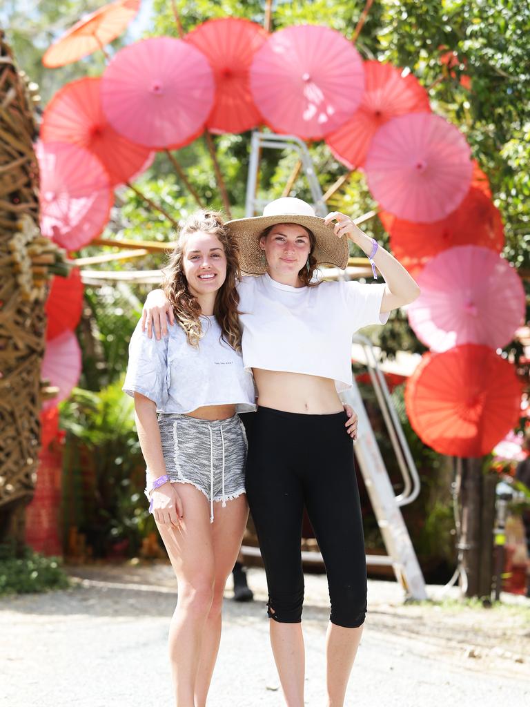 Bridget McHugh and Laura Dickson at the Woodford Folk Festival. Picture: Claudia Baxter/AAP