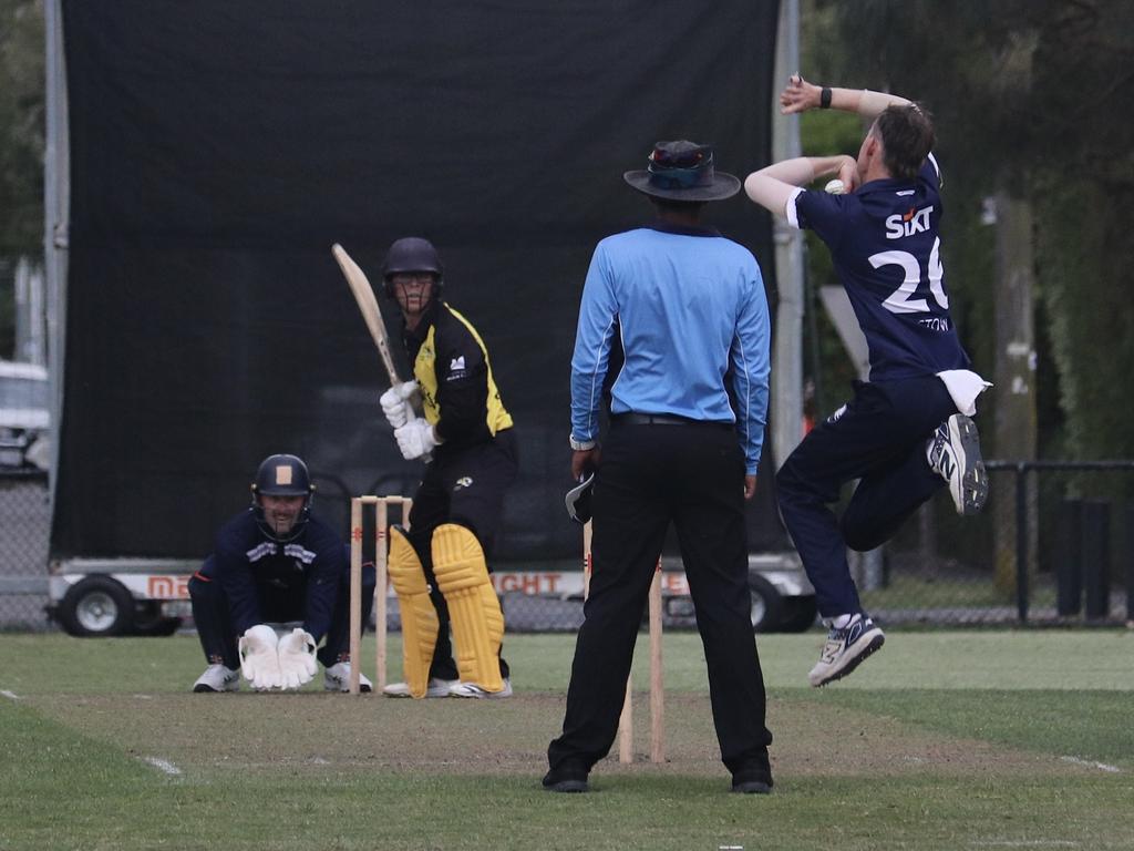 Callum Stow bowls to a Richmond batter last November. Picture: Carey Neate.