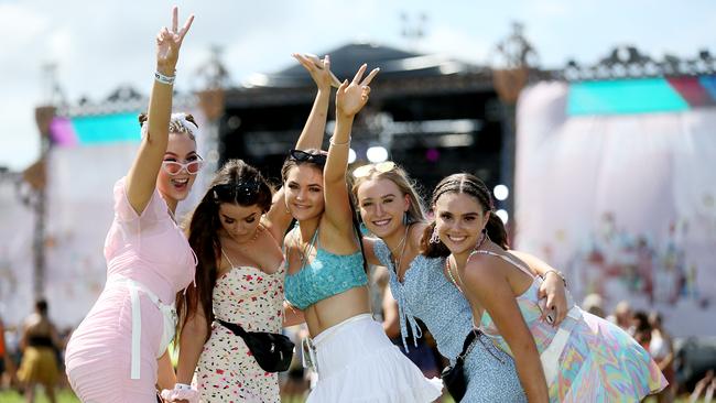 The Grass Is Greener music festival at the Cairns Showgrounds. Cate Bramham, Logan Winn-Jones, Skye Newman, Anna Tucker and Nixie Loukas. PICTURE: STEWART MCLEAN