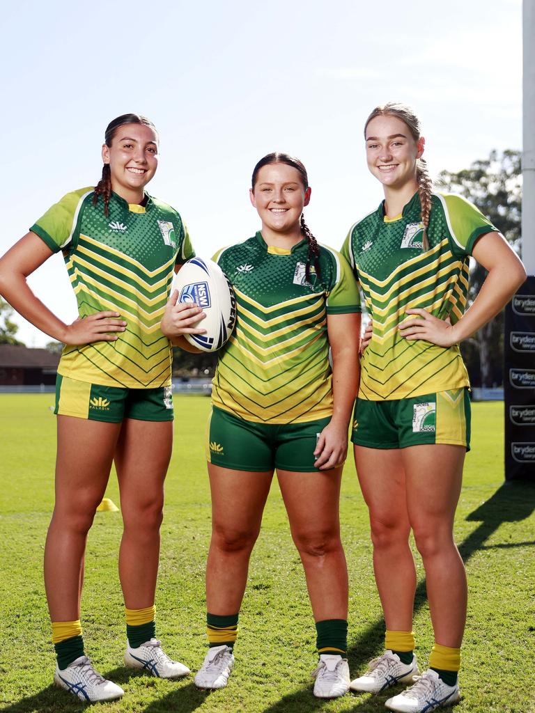 Hunter Sports High School players Brandy Simpson, Sophie Smith and Katelyn Whitehead. Hunter are expected to be one of the inaugural tournament’s favourites. Picture: Tim Hunter