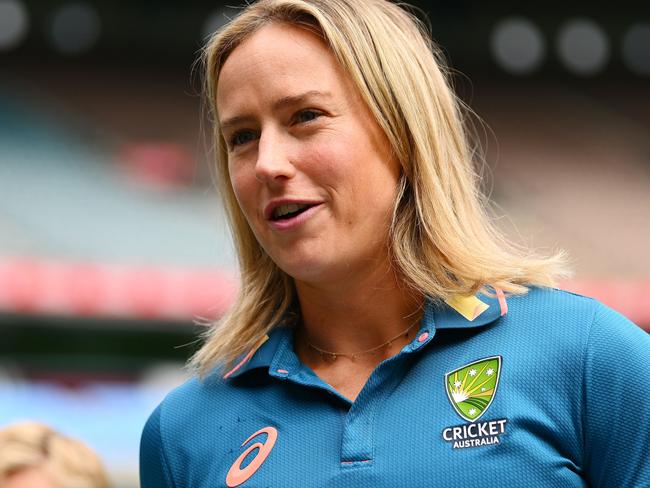 MELBOURNE, AUSTRALIA - APRIL 30: Ellyse Perry speaks to media during Cricket Australia's Women and Girls Action Plan Launch at Melbourne Cricket Ground on April 30, 2024 in Melbourne, Australia. (Photo by Morgan Hancock/Getty Images for Cricket Australia)