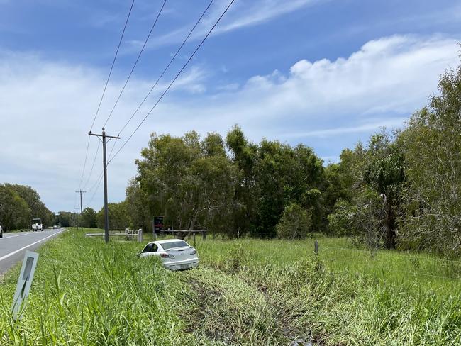 The white Mazda skidded off the Keeleys Road before narrowly avoiding a powerline