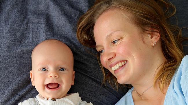 Four-month-old Parker with mum Alysha. Picture: Toby Zerna