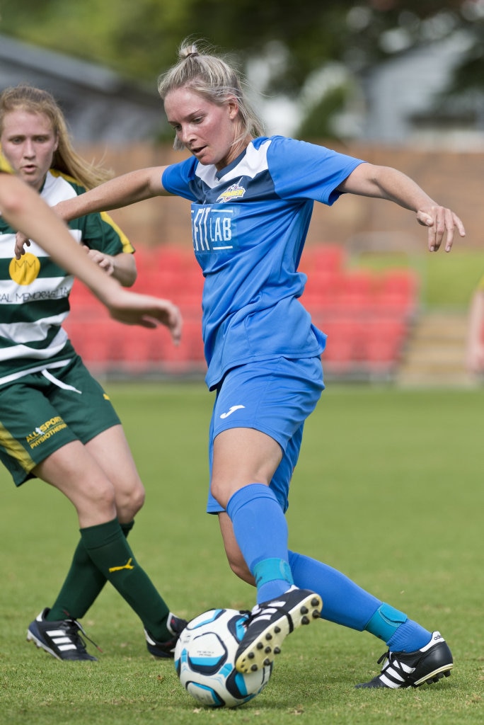 Chantal Frohloff of South West Queensland Thunder against Western Pride in NPLW Queensland round three football at Clive Berghofer Stadium, Saturday, March 2, 2019. Picture: Kevin Farmer