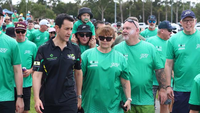 Queensland Premier David Crisafulli joined Brett and Belinda Beasley on Jack’s Walk in Oxenford. Picture: Supplied