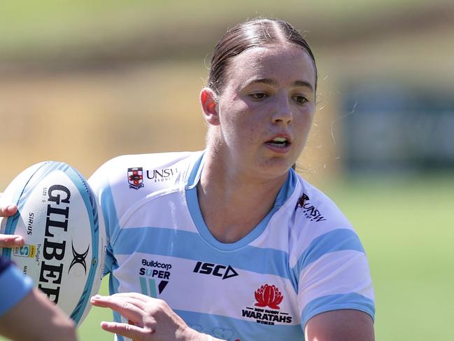 PUKEKOHE, NEW ZEALAND - FEBRUARY 17: Caitlyn Halse of the Waratahs during the Super Rugby Aupiki Trial Match between the xxxx and the xxxx  at Navigation Homes Stadium on February 17, 2023 in Pukekohe, New Zealand. (Photo by Dave Rowland/Getty Images)