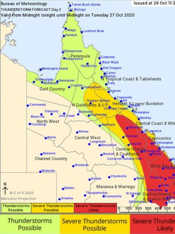 The weather bureau says damaging winds and large hail could batter the Coast today, as southeast Queensland braces for severe thunderstorms. Photo: Supplied