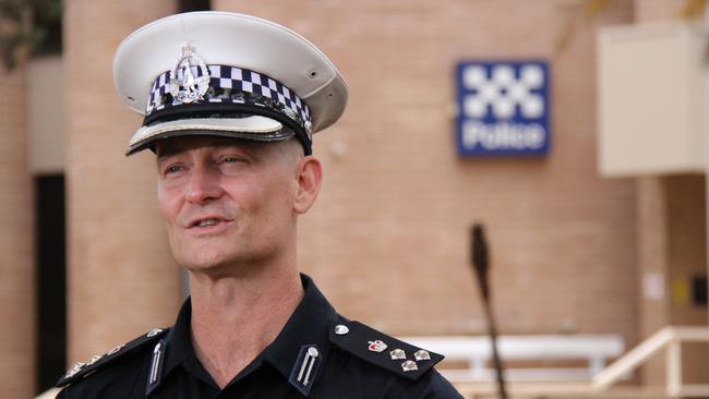 Northern Territory Police southern commander James Gray-Spence out the front of Alice Springs police station on December 31, 2024. Picture: Gera Kazakov