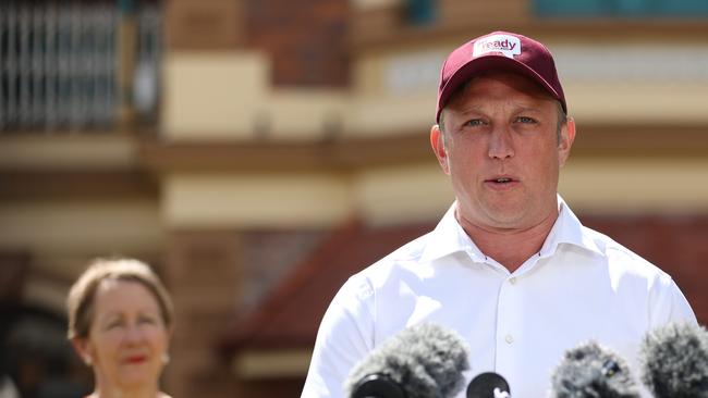 Acting Premier Steven Miles speaks to the media at the Breakfast Creek Hotel in Brisbane. Picture: NewsWire/Sarah Marshall