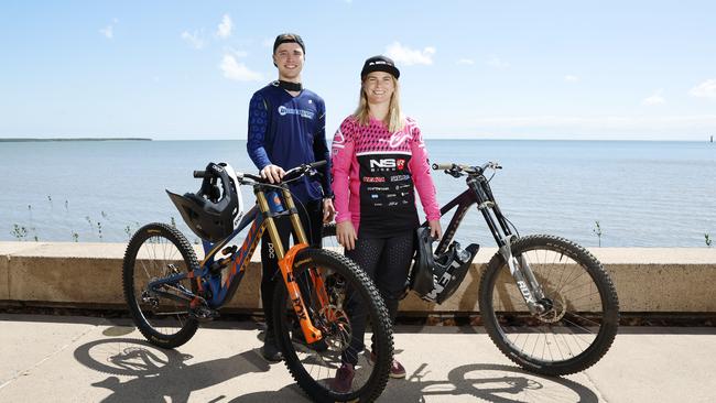 Crankworx Cairns will be held for the first time in Australia at the Smithfield Mountain Bike Park from October 5 to 9. Cairns riders Tracey Hannah and Joel Sutherland will both compete in the downhill races. Picture: Brendan Radke