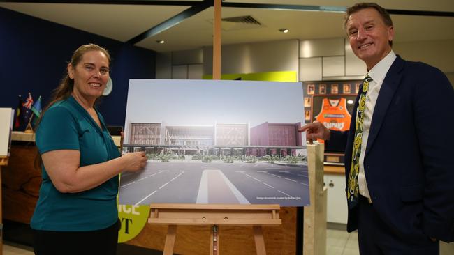 CQUniversity Associate Vice President, Far North QLD Region Jodie Duignan-George and Vice-Chancellor Professor Nick Klomp review a new design of the provider's Cairns CBD campus, contingent on additional federal funding. Picture: Arun Singh Mann