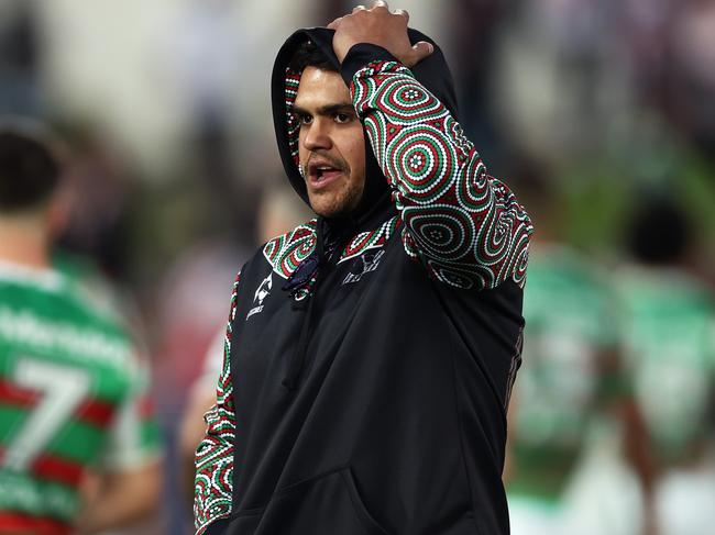 SYDNEY, AUSTRALIA - JUNE 10:  Latrell Mitchell of the Rabbitohs looks on during the round 15 NRL match between St George Illawarra Dragons and South Sydney Rabbitohs at Netstrata Jubilee Stadium on June 10, 2023 in Sydney, Australia. (Photo by Matt King/Getty Images)